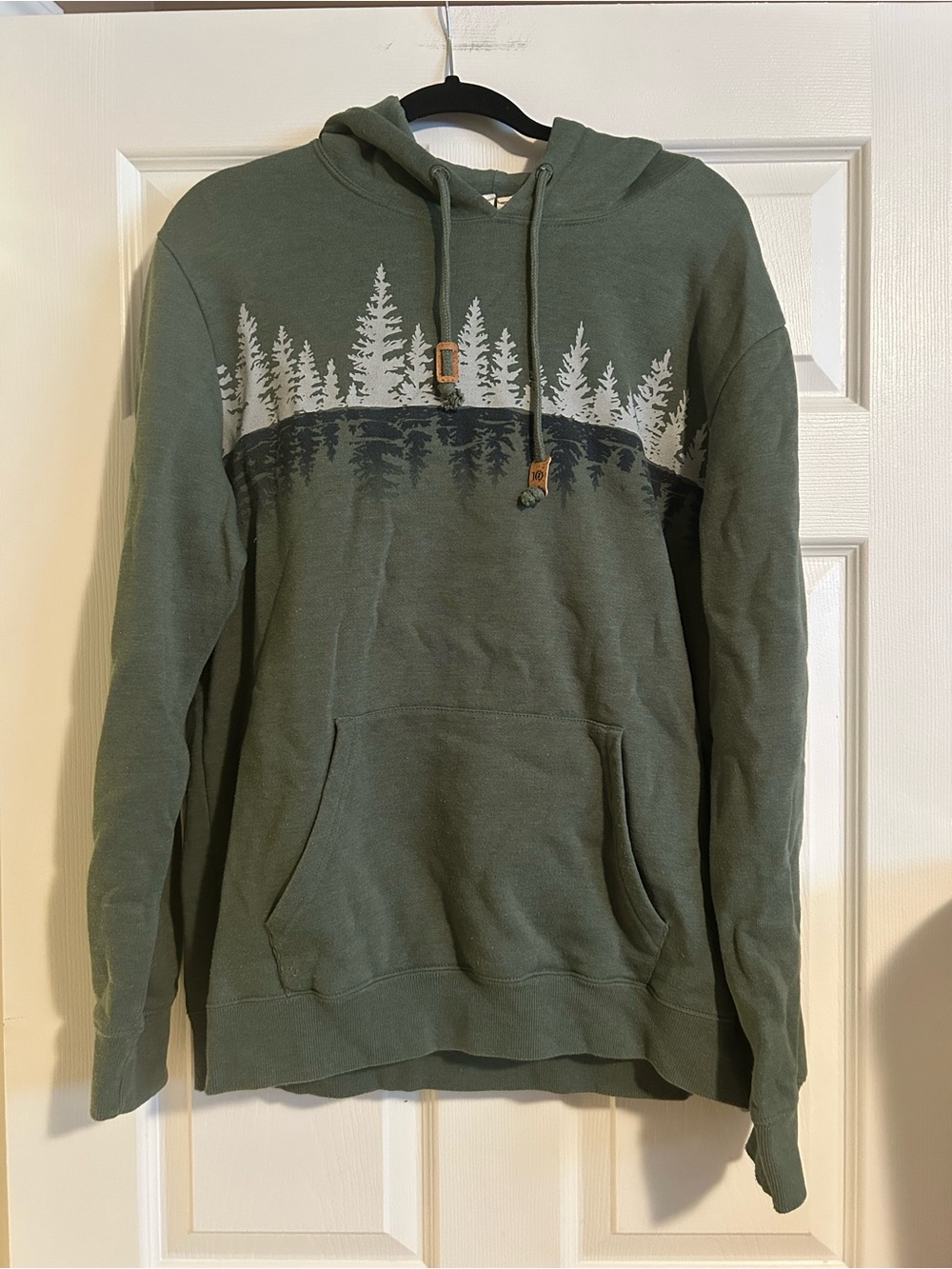 tentree Olive Green Hooded Sweatshirt with Forest Silhouette